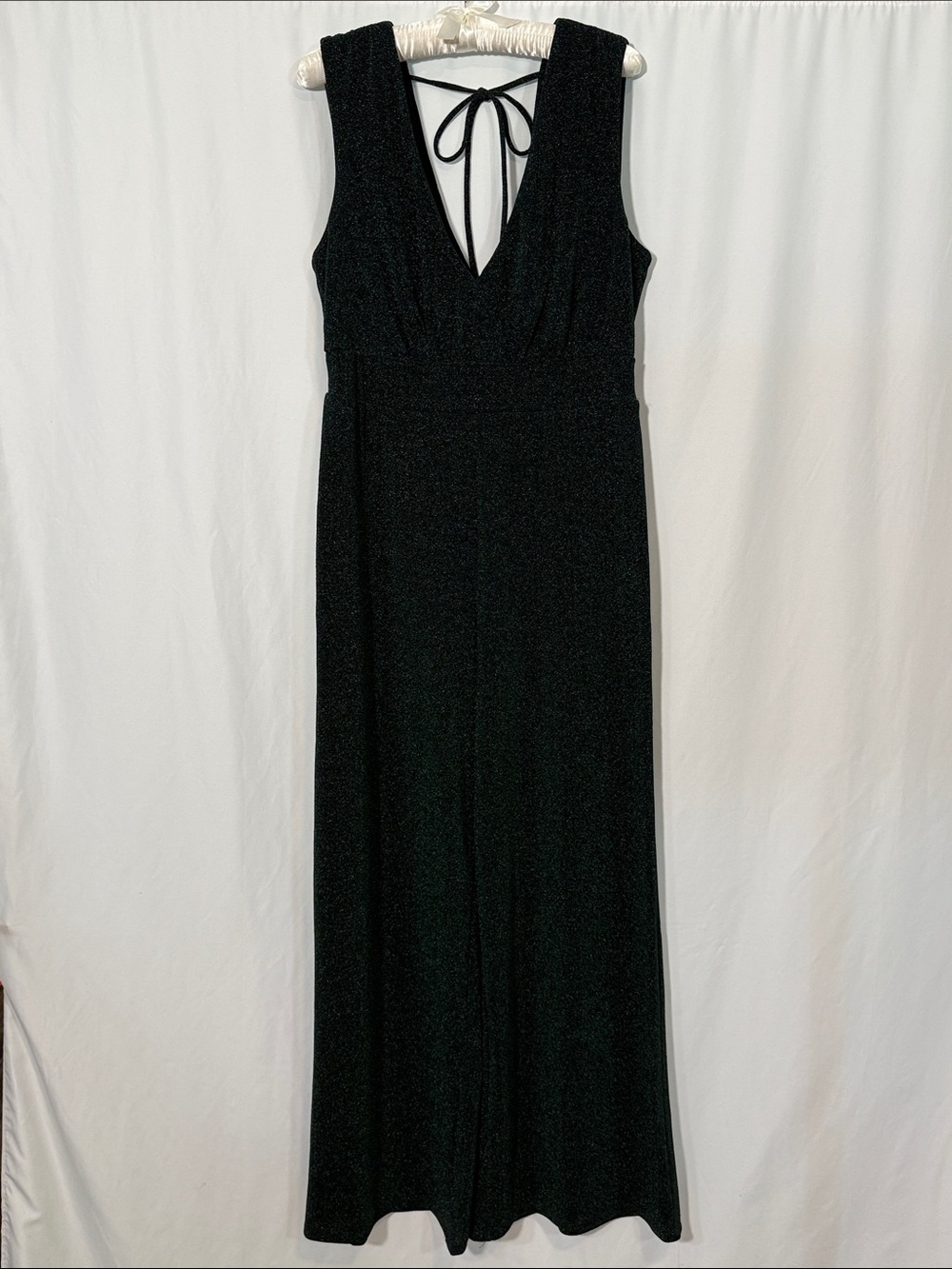 Trixxi Dark Green Sparkle V-Neck Jumpsuit with Tie Back